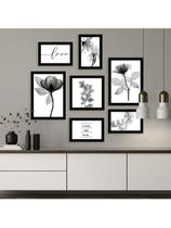 Kit 7 Quadros Decorativos Placas Frases Preto e Branco Flor Kit 7 Quadros Decorativos Placas Frases Preto e Branco Flor