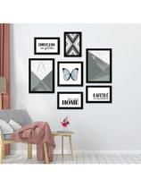 Kit 7 Quadros Decorativos Placas Home Sweet Home Verde Abstrato