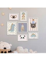 Kit 7 Quadros Decorativos Placas Infantil Animais Arco Iris