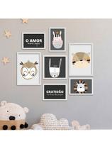 Kit 7 Quadros Decorativos Placas Infantil Animaizinhos O Amor Mora Aqui