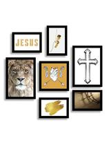 Kit 7 Quadros Decorativos Placas Jesus Amarelo Gold Kit 7 Quadros Decorativos Placas Jesus Amarelo Gold