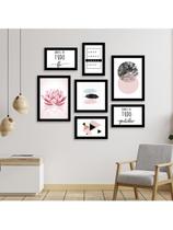 Kit 7 Quadros Decorativos Placas Rosa Abstrato Antes De Tudo Fé