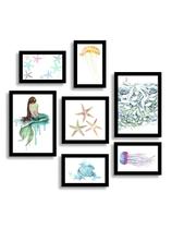 Kit 7 Quadros Decorativos Placas Sereia Mar Estrela & Agua Viva