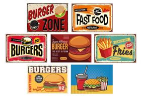Kit 7 Quadros Hamburgueria Lanchonete Retro Vintage 20x28cm Kit 7 Quadros Hamburgueria Lanchonete Retro Vintage 20x28cm