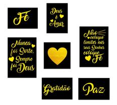 Kit 7 quadros Nunca Foi sorte Sempre foi Deus frases biblica religião