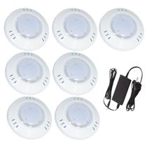 Kit 7 Refletor Hiper Led 6W Azul Abs e Fonte 5A