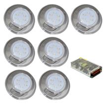 Kit 7 Refletor Hiper Led 9W Azul Inox 316L E Fonte 10A
