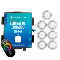 Kit 7 Refletor LED Piscina RGB 9W Inox + Central Touch