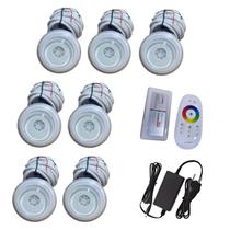 Kit 7 Refletor Led RGB Piscina 6w Veico Com Controle e Fonte