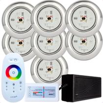 Kit 7 Refletores HIDRALUX SMALL 9w RGB inox + Comando chinês + Fonte 10A Kit 7 Refletores HIDRALUX SMALL 9w RGB inox + Comando chinês + Fonte 10A