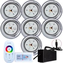 Kit 7 Refletores Led 9w RGB Inox e Comando para Iluminação Piscina