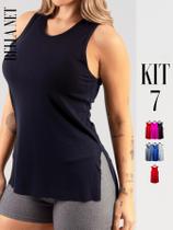 Kit 7 Regatas Para Academia Longa Tapa Bumbum Feminina Várias Cores - Multicolorido - GG Kit 7 Regatas Para Academia Longa Tapa Bumbum Feminina Várias Cores - Multicolorido - GG