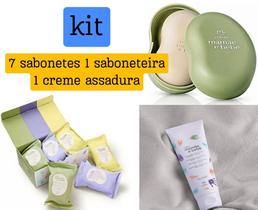 Kit 7 sabonetes em barra Mamãe bebê sortidos + 1 saboneteira + 1 creme de assadura 60g Mais vendido