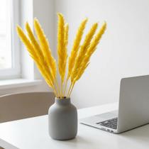 Kit 7 Unidades Hastes de Capim dos Pampas Natural Amarelo 30cm Decoração Boho Chic Arranjo Seco para Vaso Mesa Festa Casamento