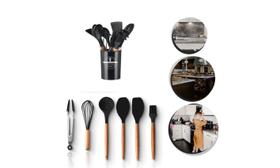 Kit 7 Utensílio Luxo Silicone Coznha Cabo Madeira C/ Suporte Kit 7 Utensílio Luxo Silicone Coznha Cabo Madeira C/ Suporte