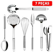 Kit 7 Utensílios Completo Para Cozinha De Aço Inox 100%