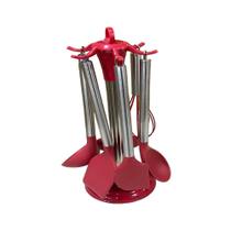 Kit 7 Utensílios Cozinha Silicone Cabo Inox C/suporte Vermelho - Wincy Kit 7 Utensílios Cozinha Silicone Cabo Inox C/suporte Vermelho - Wincy