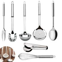 Kit 7 Utensílios de Cozinha 100%Aço Inox Concha.