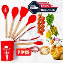 Kit 7 Utensílios de Cozinha em Silicone com Cabo de Madeira Linha Premium
