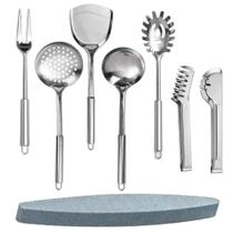 Kit 7 Utensílios De Cozinha Inox + Pedra de Amolar Kit 7 Utensílios De Cozinha Inox + Pedra de Amolar