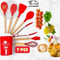 Kit 7 Utensílios De Cozinha Silicone Cabo De Madeira Premium Kit 7 Utensílios De Cozinha Silicone Cabo De Madeira Premium