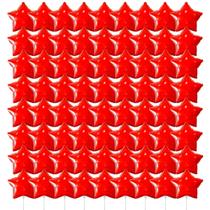 Kit 72 Balões Metalizado Estrela Vermelho 20cm C Canudo 15cm