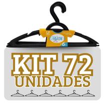 Kit 72 Cabides Preto Plástico Closet Organizado LP House