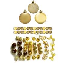 Kit 72 Enfeites Pendentes Para Árvore De Natal Sino Dourado Bola Decoração Natalina