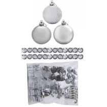 Kit 72 Enfeites Pendentes Para Árvore Natal Sino Prata Bola