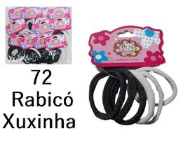 Kit 72 Unidades Liga Elástico Meia Xuxinha Preto e Prata com Glitter para Prender os Cabelos