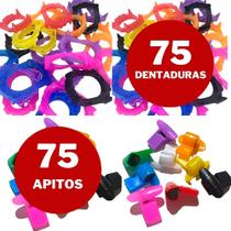 Kit 75 Dentadura Brancas + 75 Apitos Juiz Lembrancinha