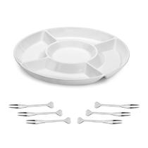 Kit 7pçs petisqueira grande melamina branco tabua frios