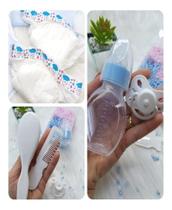 Kit 8 Acessórios Branco e Azul Básicos Para Bebe Reborn Menino Boneca