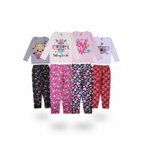 Kit 8 Acessorios Infantil De Inverno Menina 4 Blusas Meia Estação + 4 Calças Moleton Estampadas