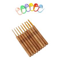 Kit 8 Agulhas Crochê Bambu Com 6 Marcadores Kit 8 Agulhas Crochê Bambu Com 6 Marcadores