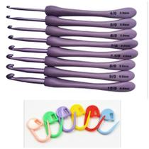 Kit 8 Agulhas De Crochê Alumínio Lilás Cabos Ergonômicos