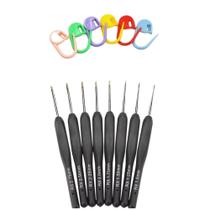 Kit 8 Agulhas Finas Crochê Cabos Ergonômicos 6 Marcadores Crochê