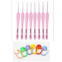 Kit 8 Agulhas Finas De Crochê Cabo Ergonômico Acompanha 6 Marcadores