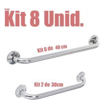 Kit 8 Alças De Apoio Banheiro Inox Barras 2 Unid 30 Cm E 6 Unid 40 Cm Idoso Cadeirante Kit 8 Alças De Apoio Banheiro Inox Barras 2 Unid 30 Cm E 6 Unid 40 Cm Idoso Cadeirante