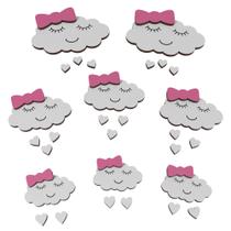 Kit 8 Apliques Decorativos de Parede Nuvem MDF Infantil Quarto de Bebê