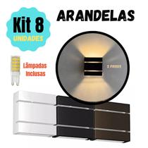 Kit 8 Arandelas com Lâmpadas LED G9 Luminária de Parede Interna e Externa Facho Duplo para Jardim, Piscina, Muro e Corredor Marrom, Preto ou Bra