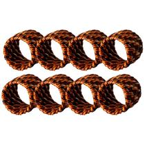 Kit 8 Argolas Anéis Guardanapo Rattan Mesa Posta Luxo Rústico Marrom