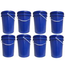 Kit 8 Baldes 22 Litros Azul Atóxico Alimentício c/ Tampa Lacre Hermética e Alça Plástica