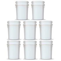 Kit 8 Baldes 24 Litros Branco Atóxico Alimentício c/ Tampa Lacre Hermética e Alça Plástica Kit 8 Baldes 24 Litros Branco Atóxico Alimentício c/ Tampa Lacre Hermética e Alça Plástica