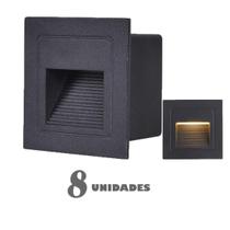 Kit 8 Balizador Led Quadrado Embutido Preto Externo Lup51