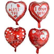 Kit 8 Balões Coração 45cm Frases Namorados Amor Paixão Casamento Vermelho 45cm Mk