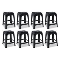 Kit 8 Banco Plastico Banqueta Banquinho Resistente 110kg Preto Churrasco Bar Lanchonete Manicure