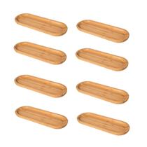 Kit 8 Bandejas De Bambu Oval Banheiro Lavabo Petisqueira Decoração