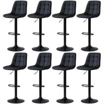 Kit 8 Banqueta Alta Elegance Estofada com Base Giratória e Regulagem de Altura - Preto Kit 8 Banqueta Alta Elegance Estofada com Base Giratória e Regulagem de Altura - Preto
