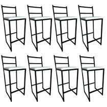 Kit 8 Banqueta para Balcão Festas Cozinha Área Externa Alta Lisboa Assento Branco